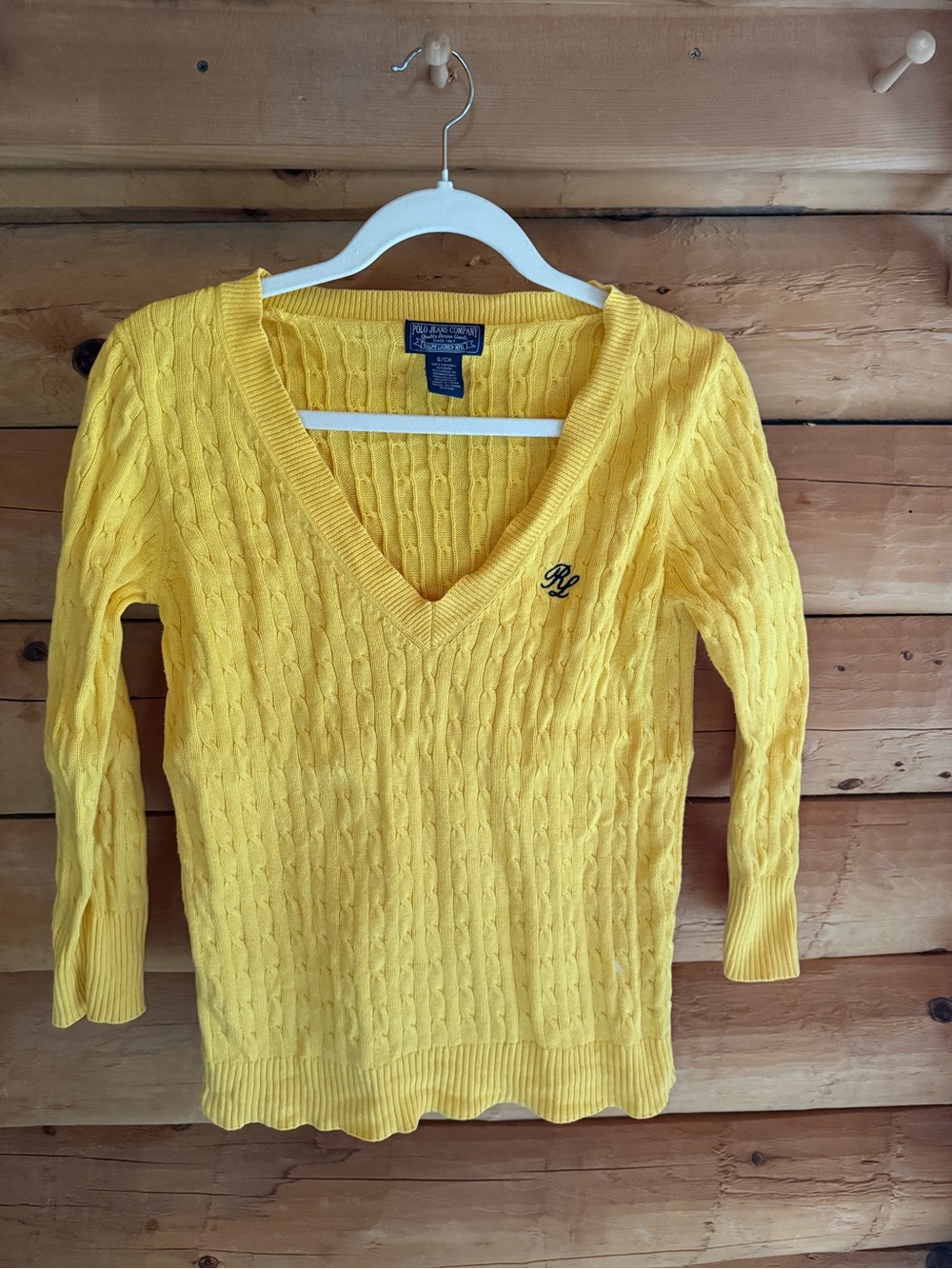 Ralph Lauren Bright Yellow Cable Knit V-Neck Sweater